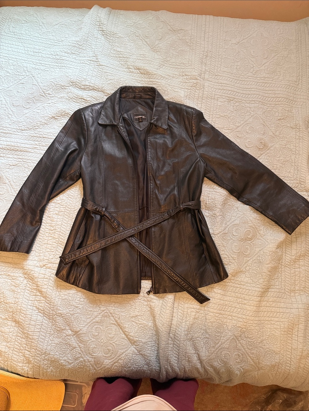Cole Haan Women's Dark Brown Leather Belted Jacket